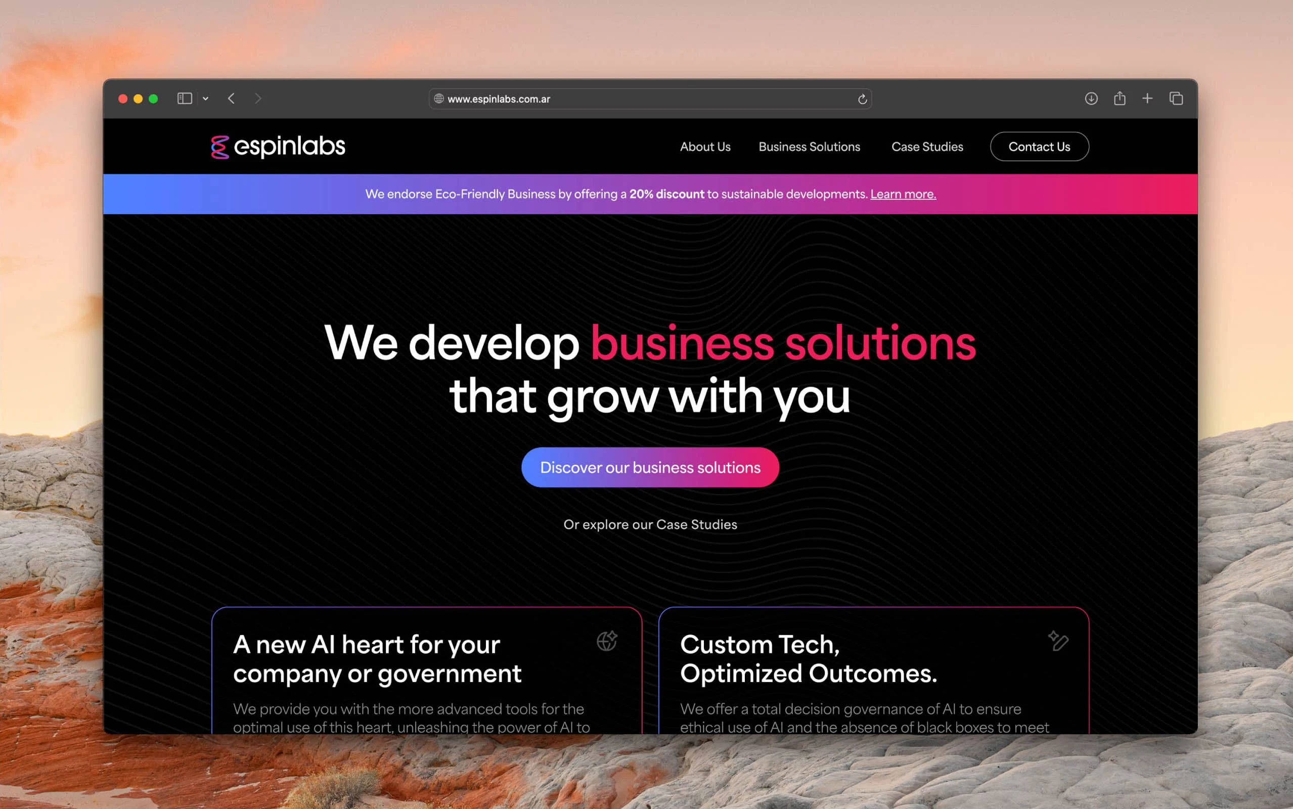 Identité Espinlabs appliquée à un concept de site web