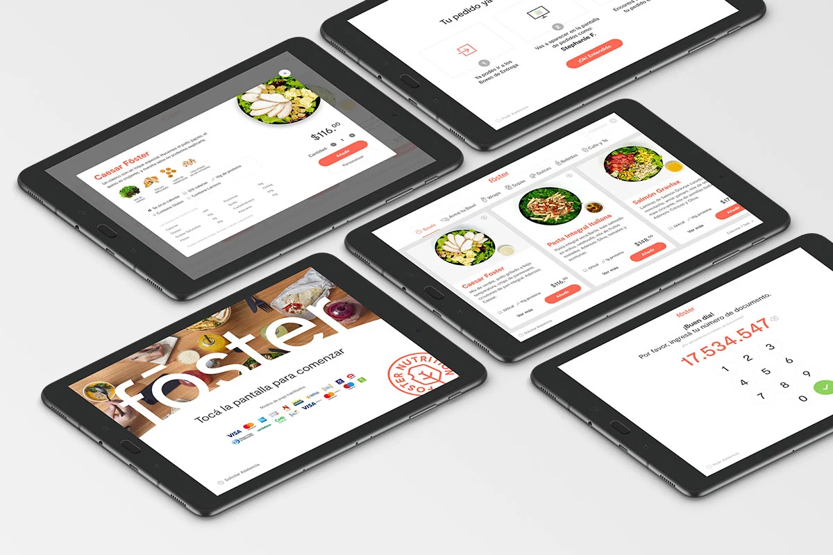 Interface de commande Fōster Nutrition présentée sur des écrans tactiles