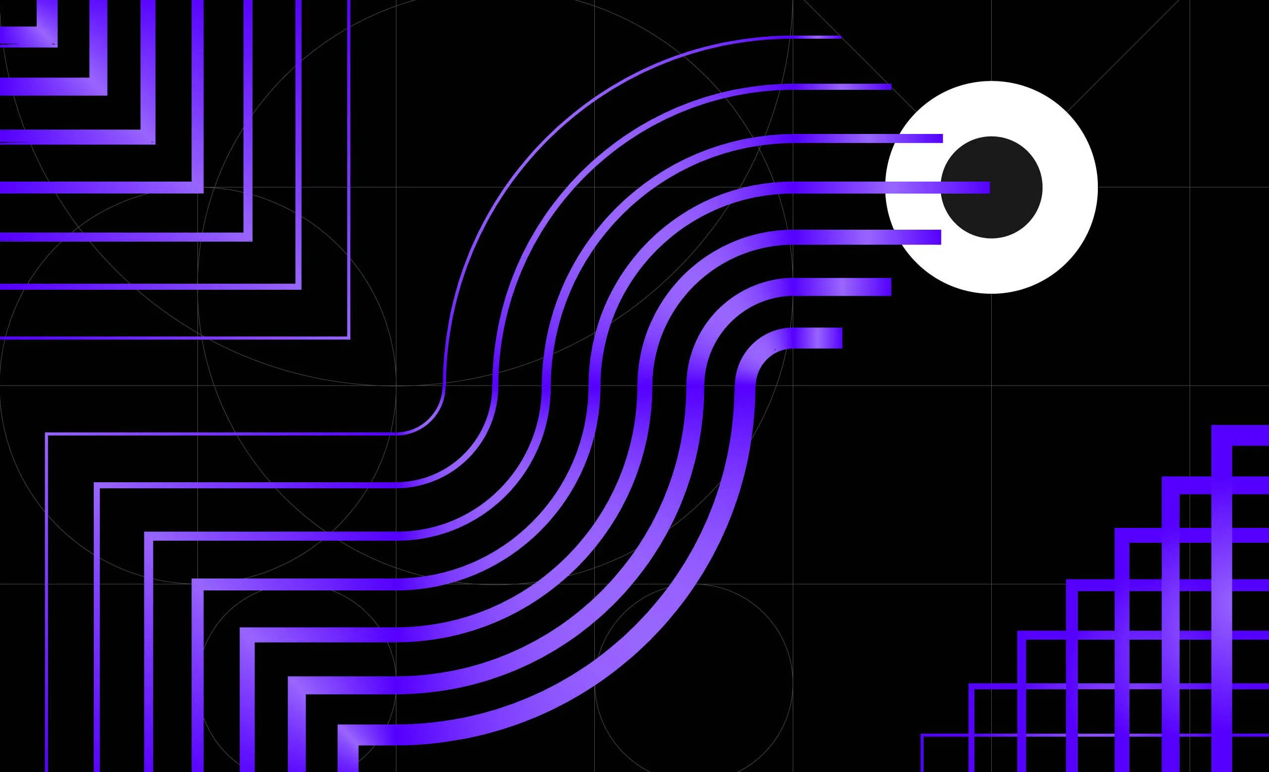Composition d’éléments de marque GoCloud avec des motifs géométriques violets