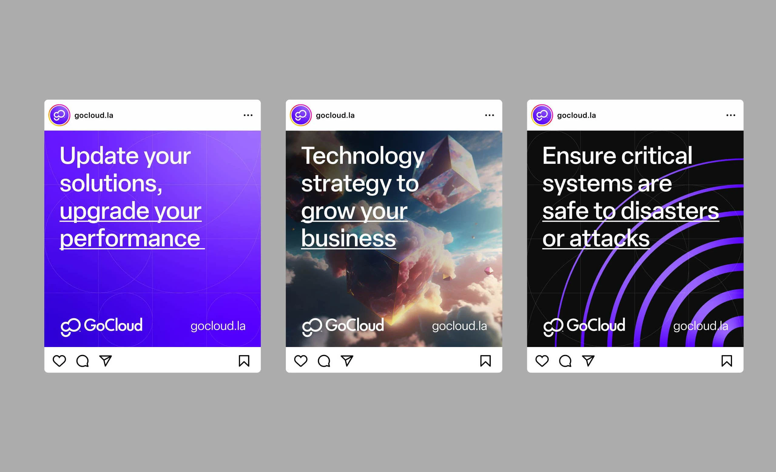 Modèles pour les réseaux sociaux de GoCloud consacrés aux services cloud
