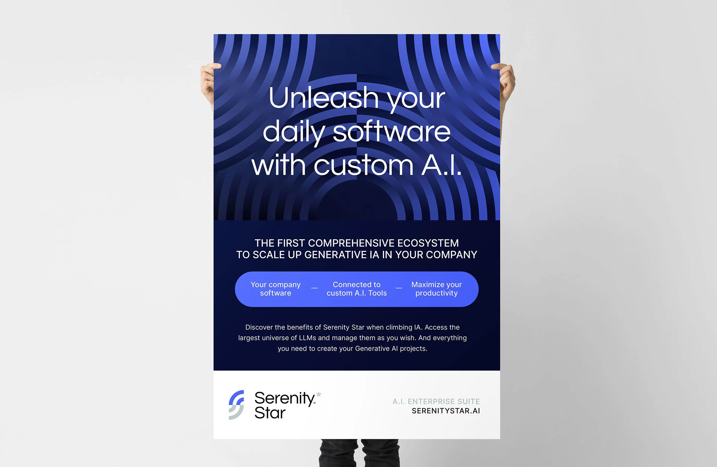 Affiche urbaine Serenity*Star utilisant l’identité visuelle pour l’IA destinée aux entreprises