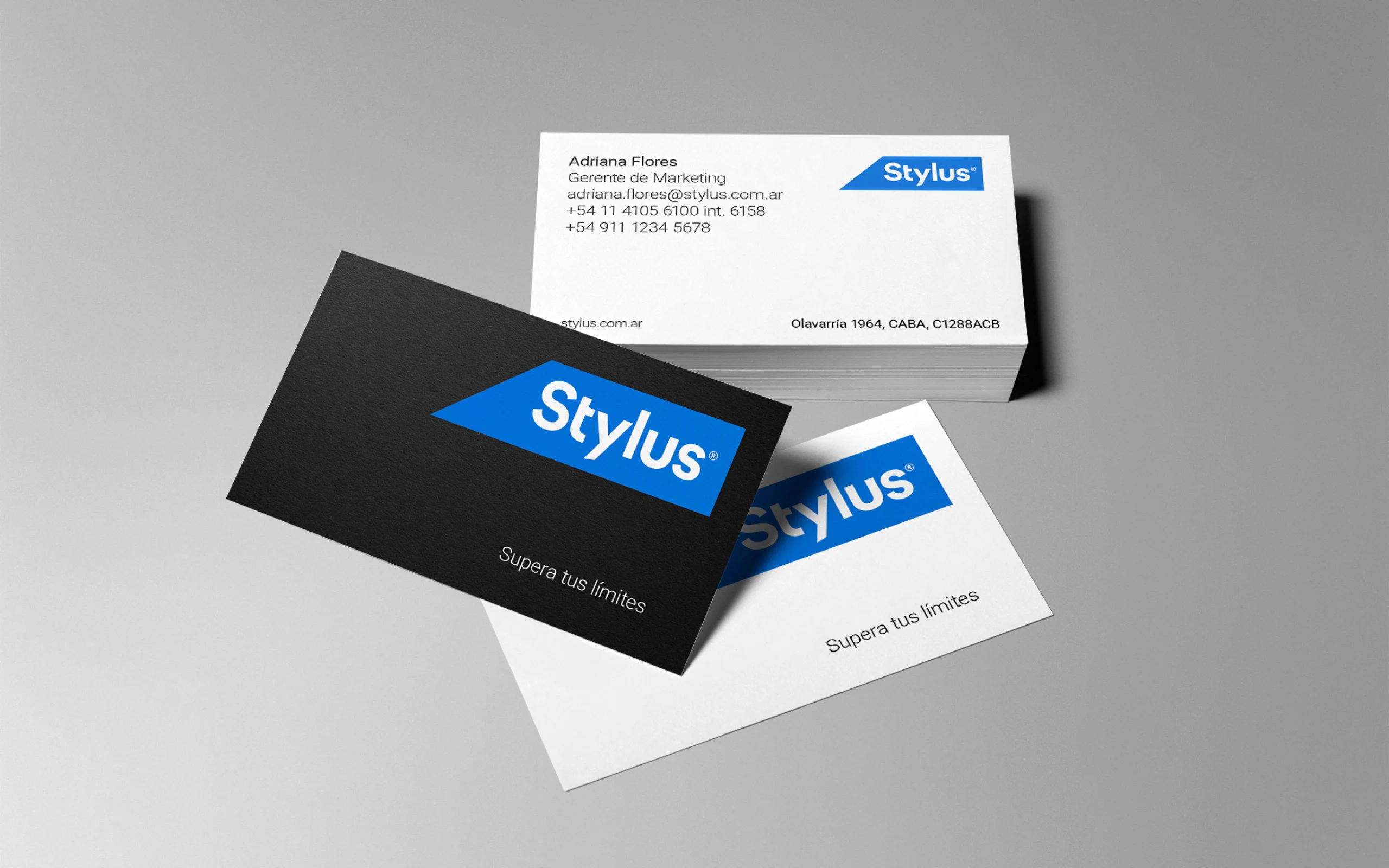 Cartes de visite et papier à en-tête institutionnel Stylus utilisant la nouvelle identité de marque