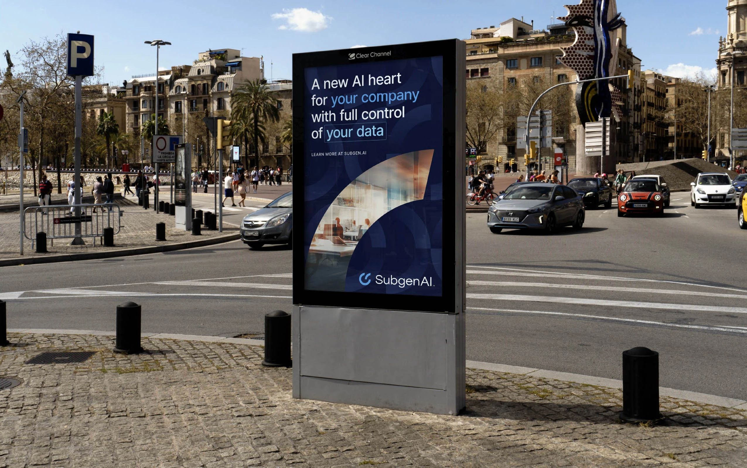 Campaña de marca de SubgenAI mostrada en una pantalla digital exterior